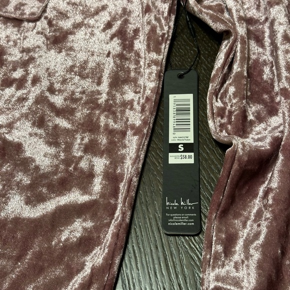 NWT Nicole Miller Crushed Velvet Mauve Fusion Pajama Top, Women’s size Small - Picture 5 of 11